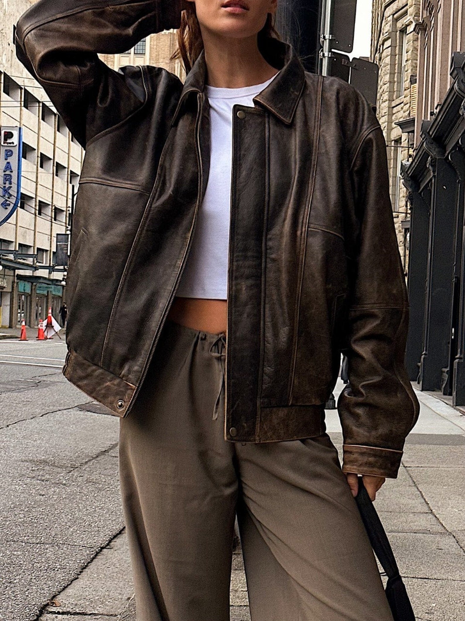 Women Oversized Vintage  Leather Jacket