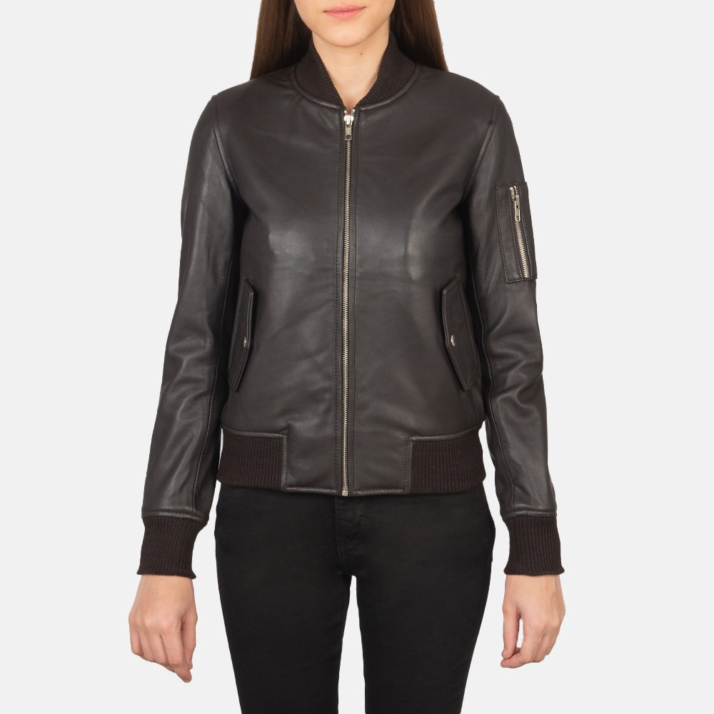Women Black -02  Bomber  Leather Jacket