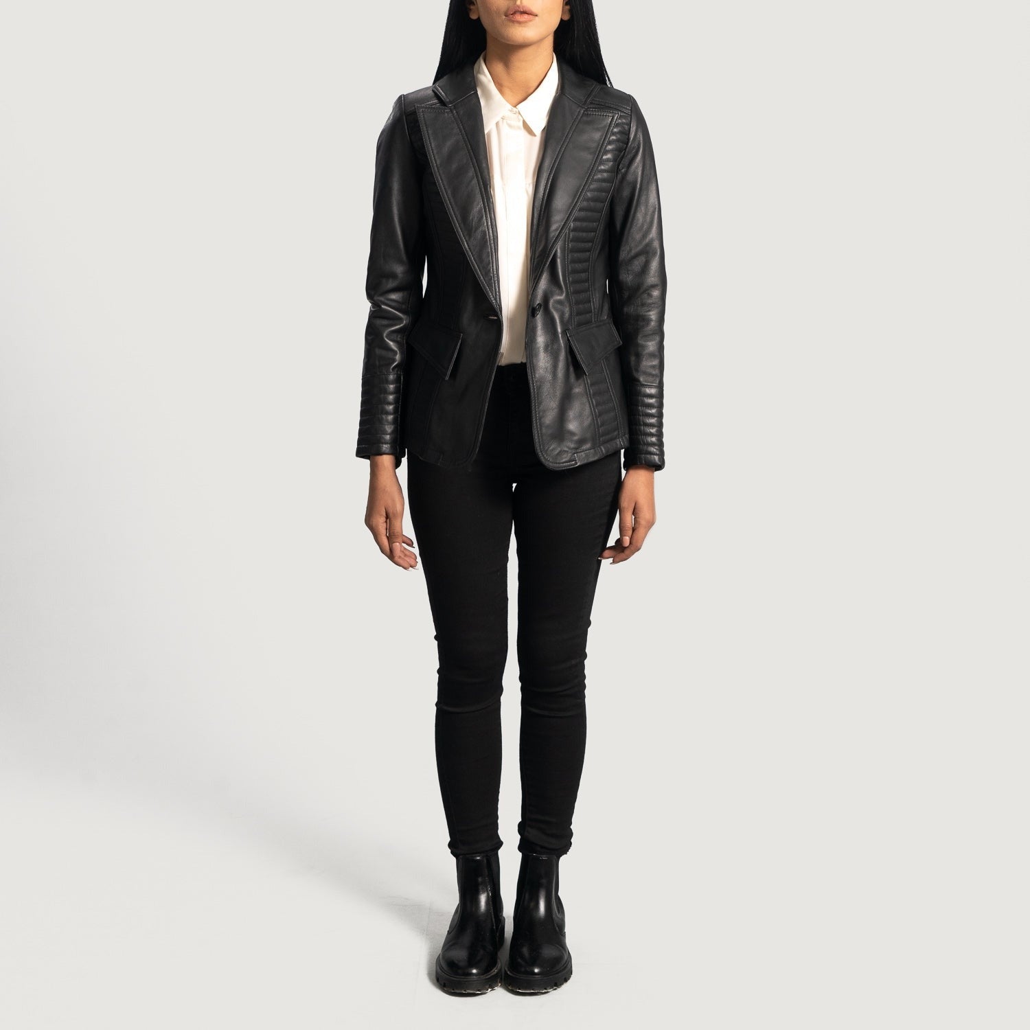 Women Black 02 Leather Blazer