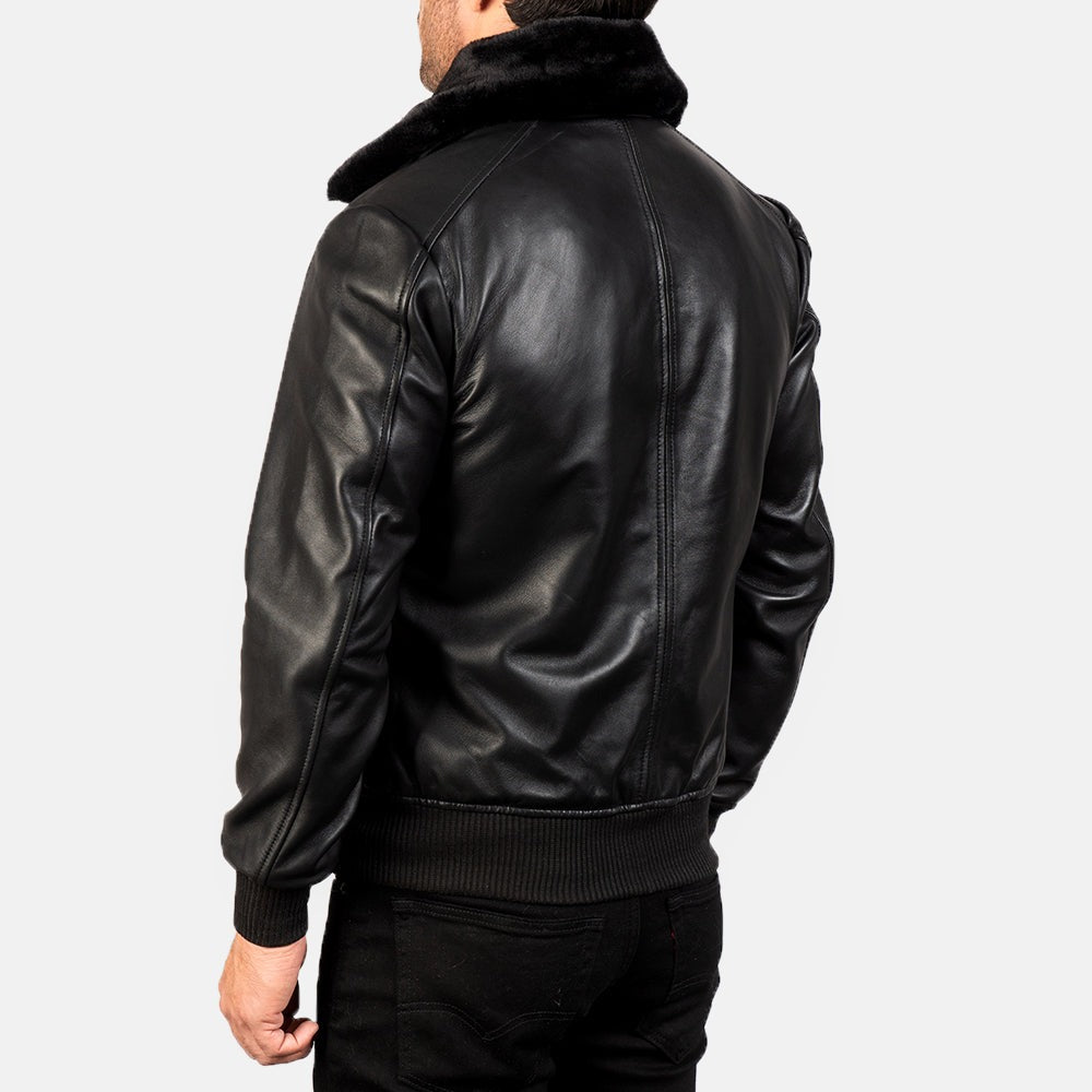 Black Leather Bomber Jacket