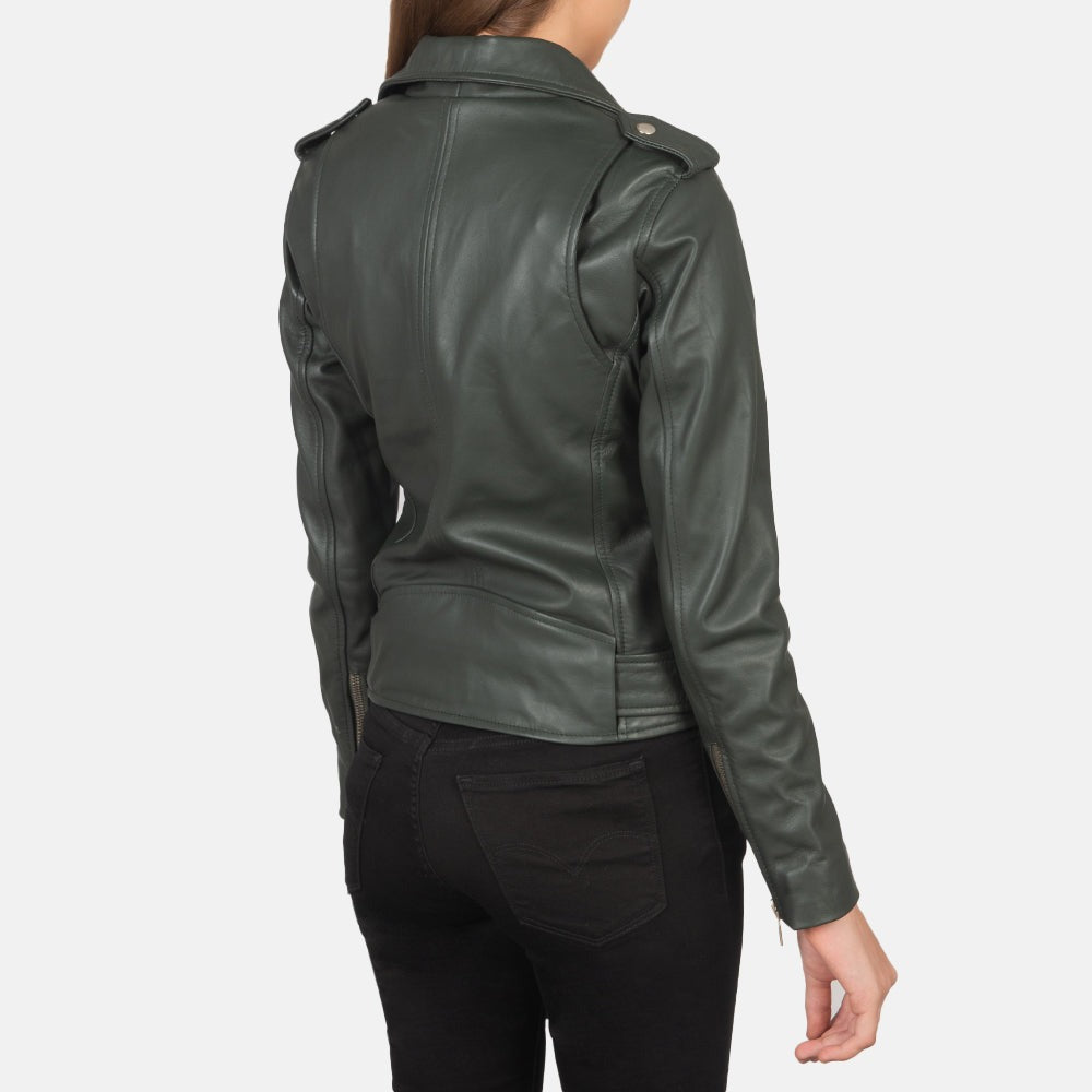 Women Green Biker Leather Jacket