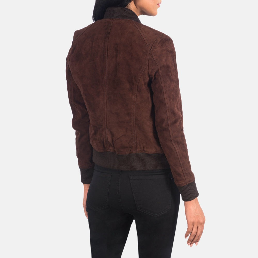 Women Brown Suede  Bomber Leather Jacket