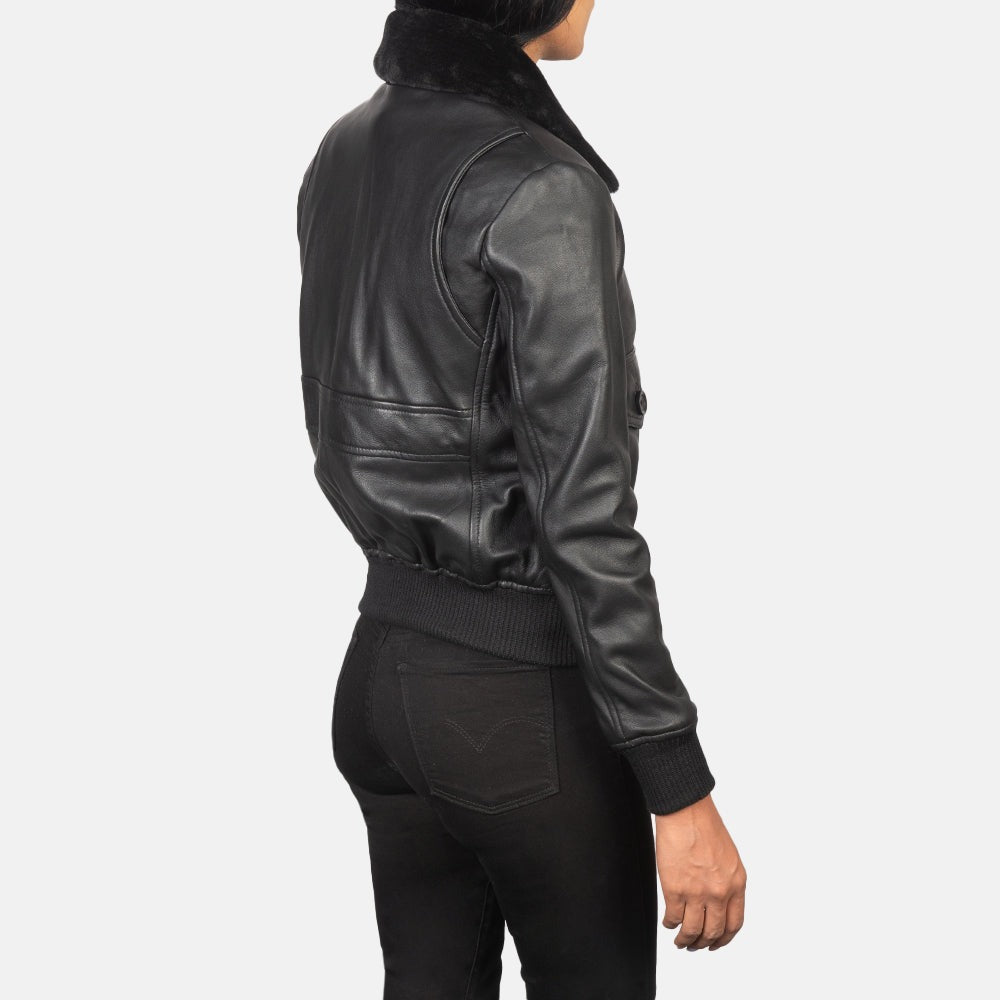 Women Black -04 Bomber  Leather Jacket