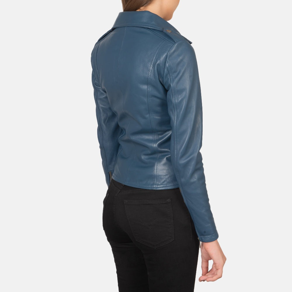 Women Blue Biker Leather Jacket