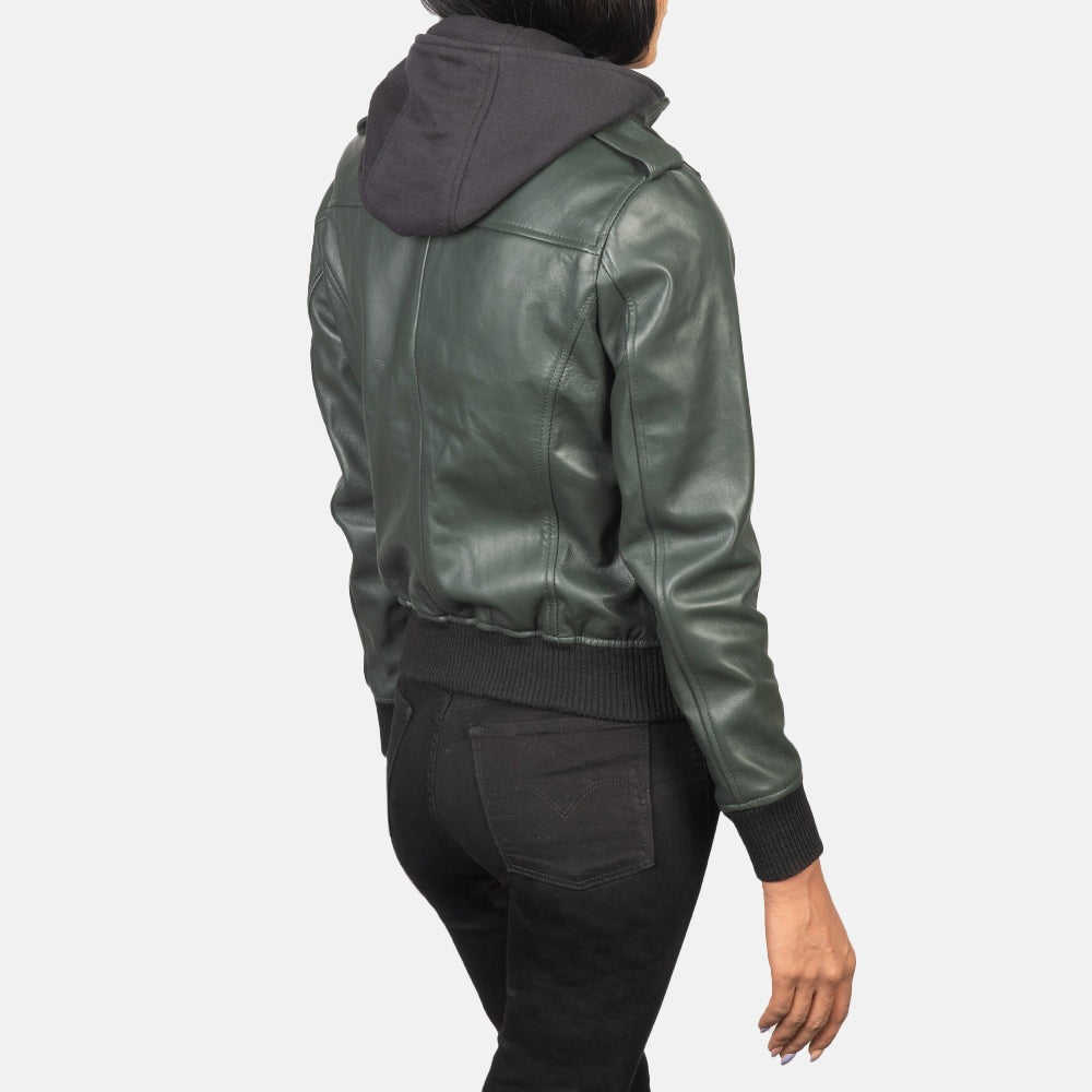 Women Green  Bomber  Leather Jacket