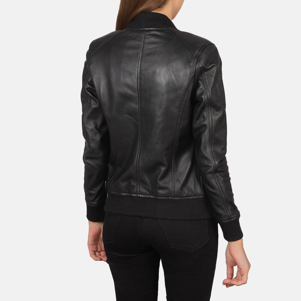 Women Black Bomber  Leather Jacket