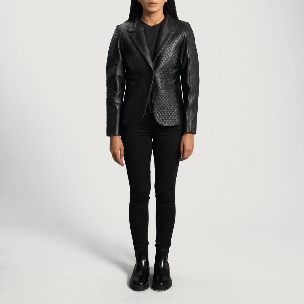 Women Black Leather Blazer