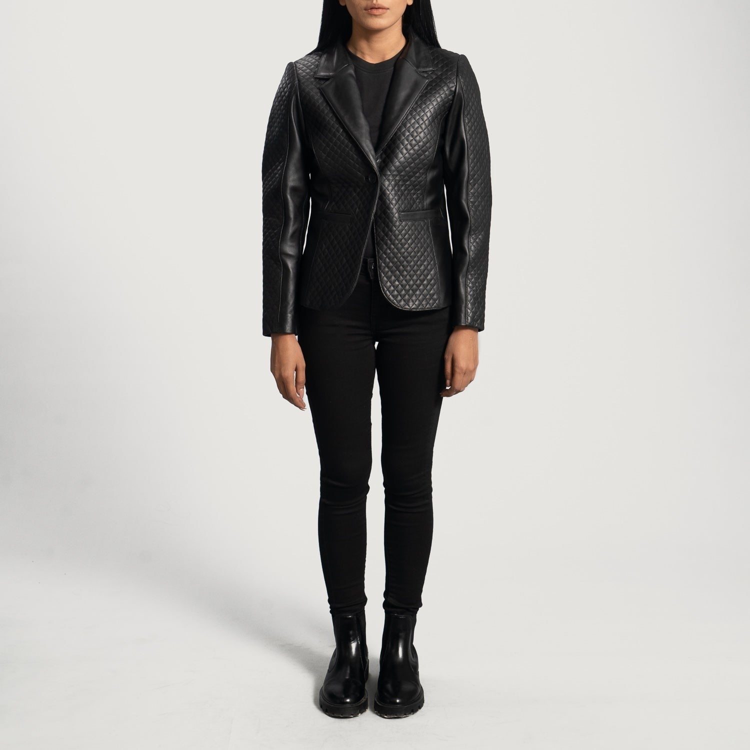 Women Black Leather Blazer