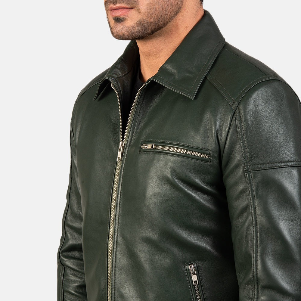 Green Leather Biker Jacket