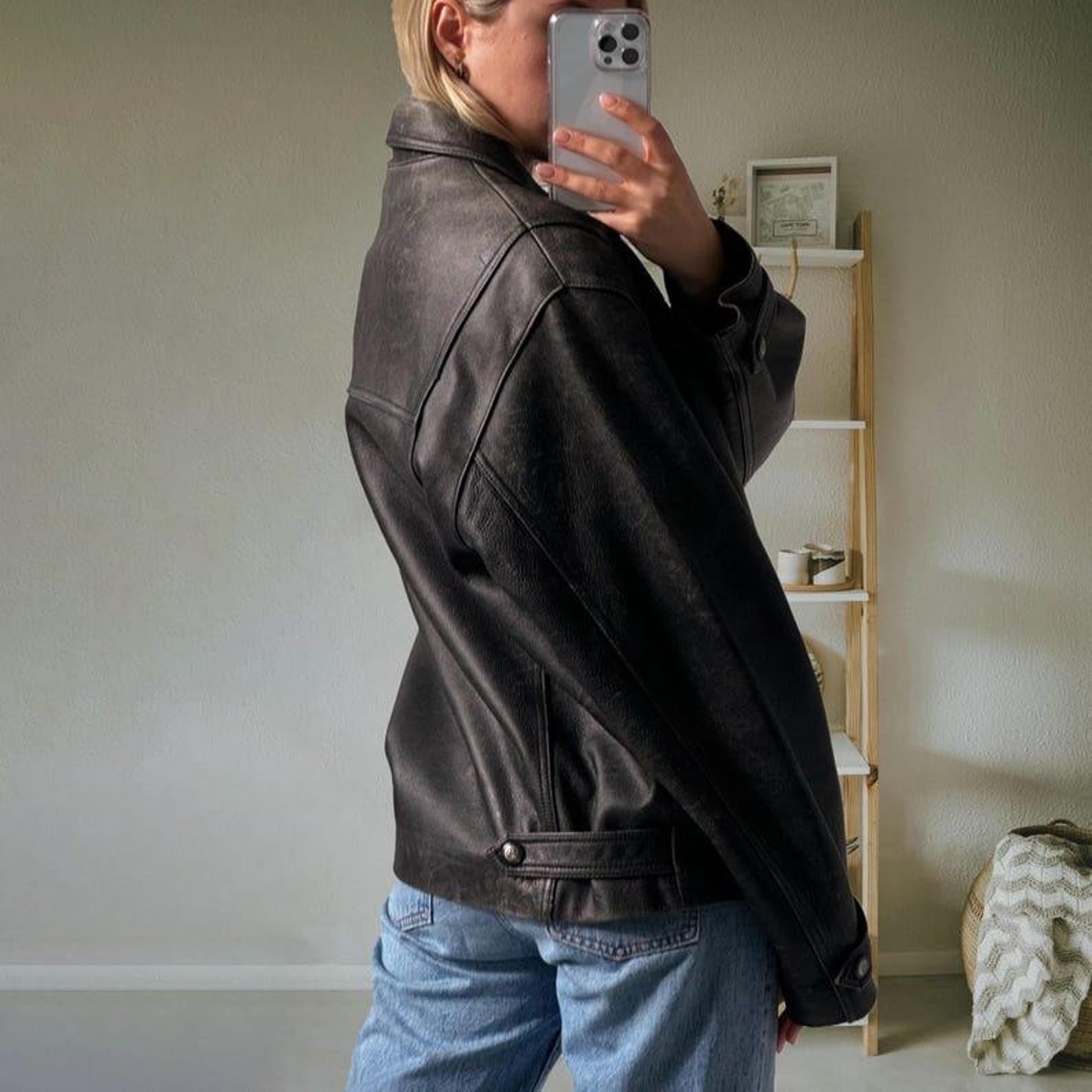 Women Black -02  Oversized Leather Jacket