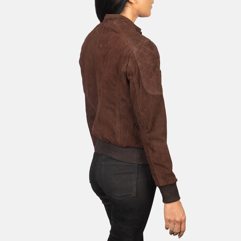 Women Brown 01 Suede  Bomber Leather Jacket