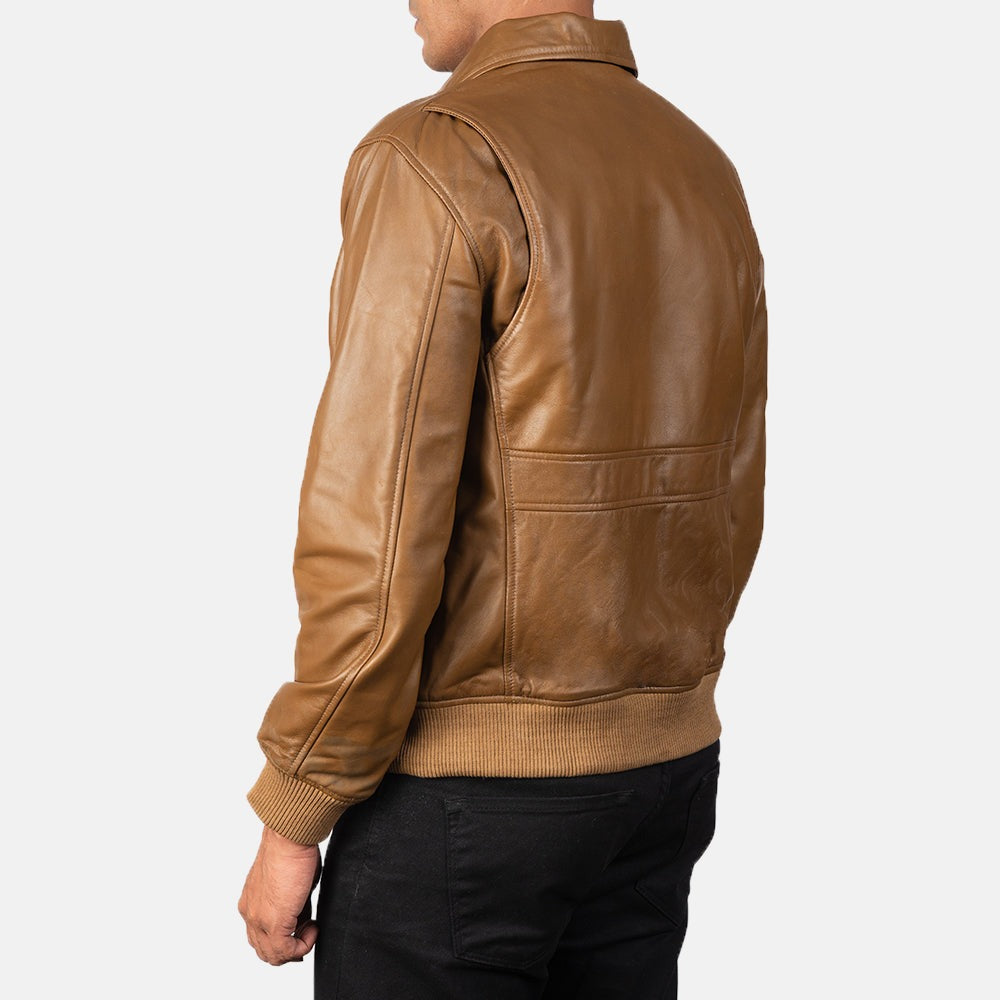 Coffmen Olive Brown A3 Leather Bomber Jacket