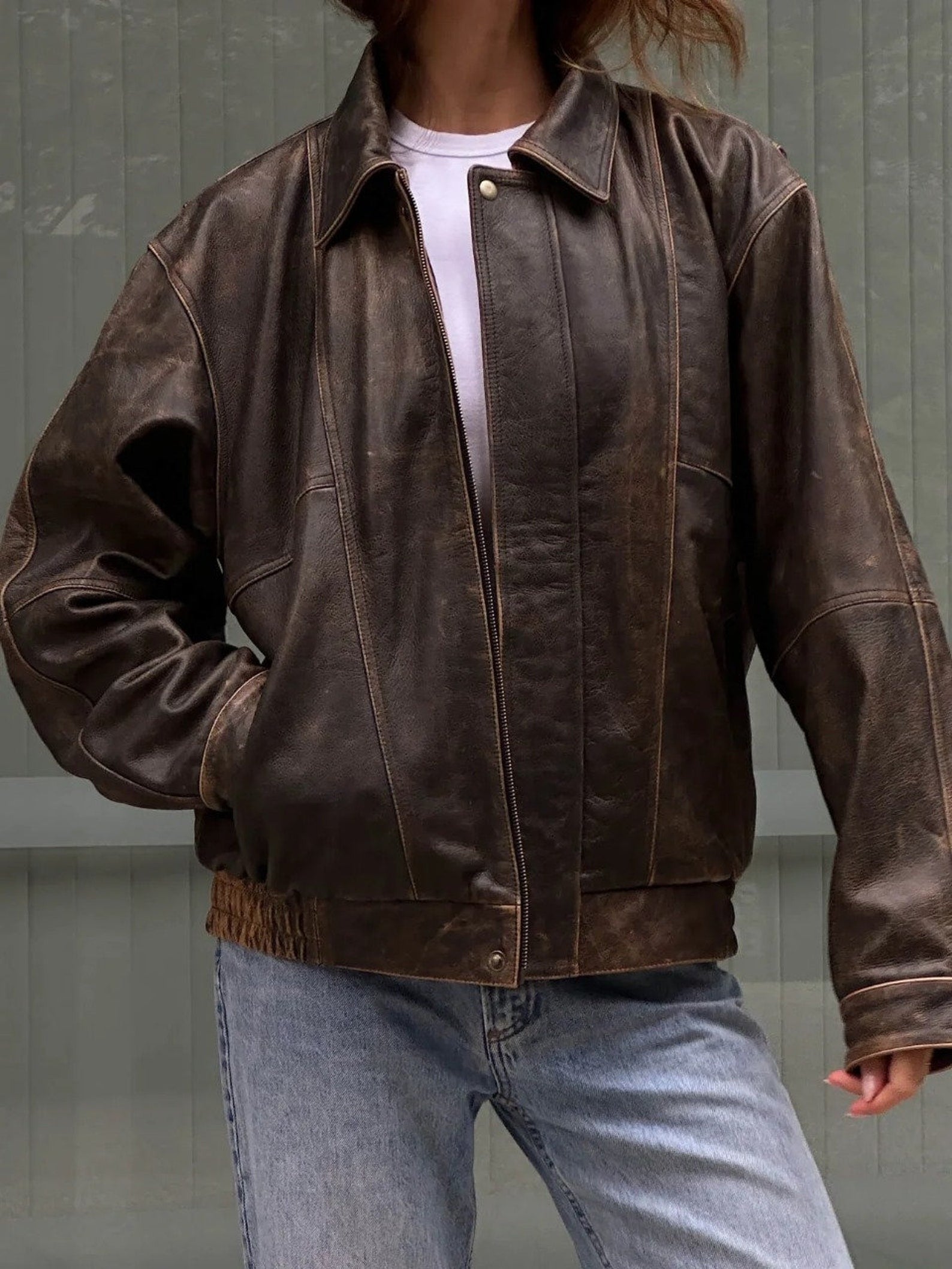 Women Oversized Vintage  Leather Jacket