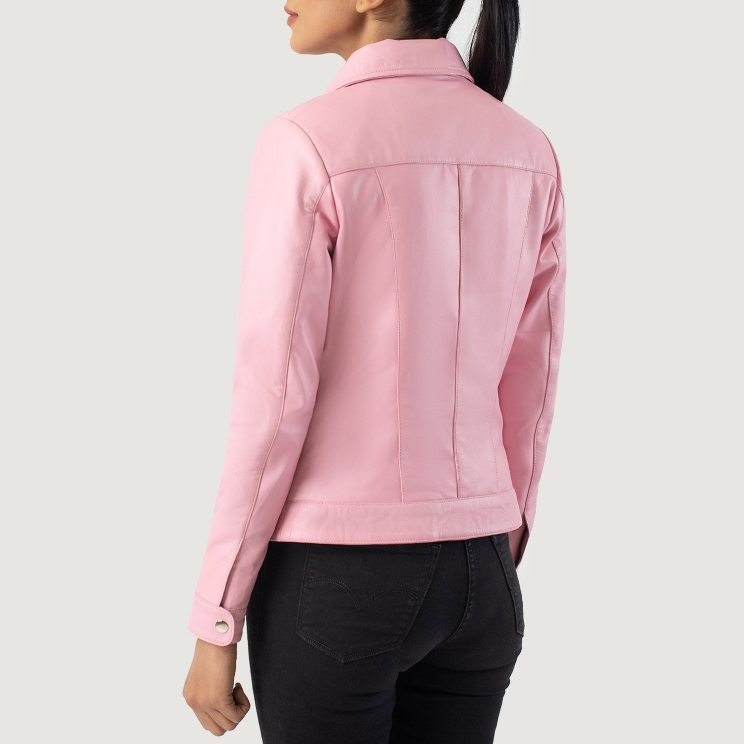 Women Pink Biker Leather Jacket