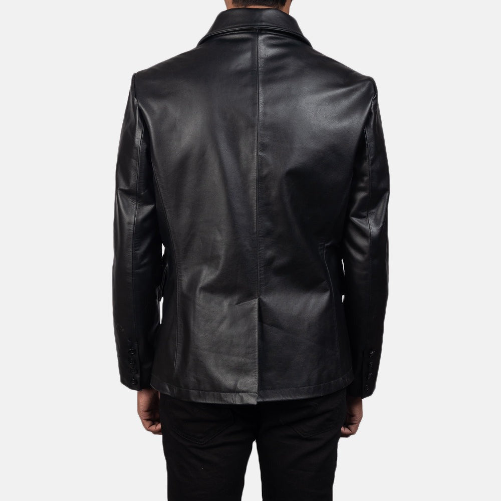 Black Leather Naval Peacoat