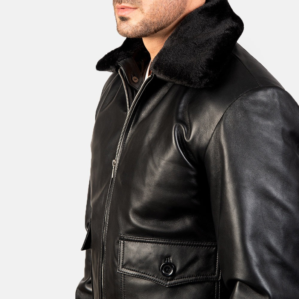 Black Leather Bomber Jacket