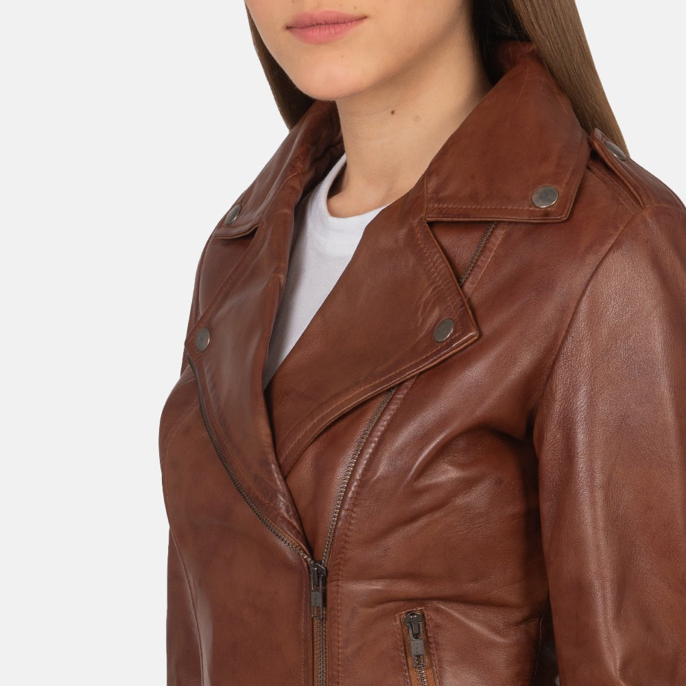 Women Brown Biker Leather Jacket