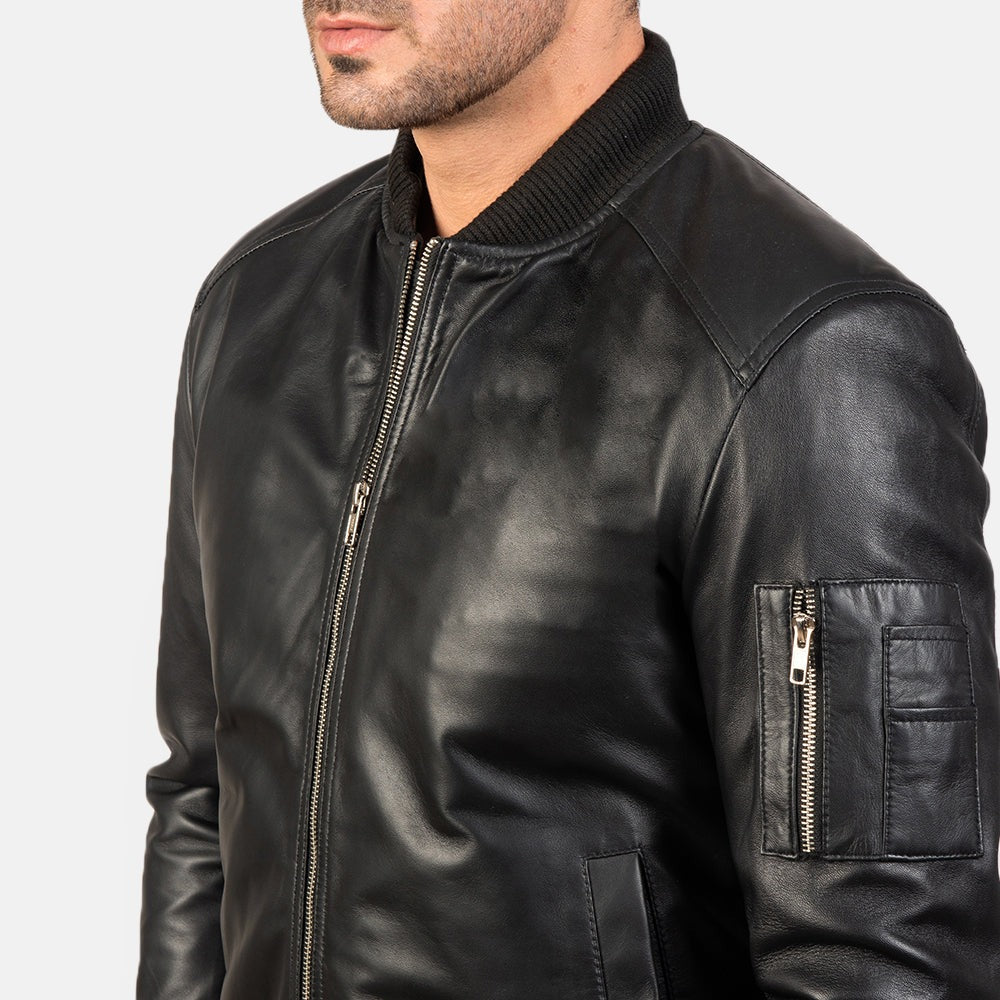 Black Leather Bomber Jacket