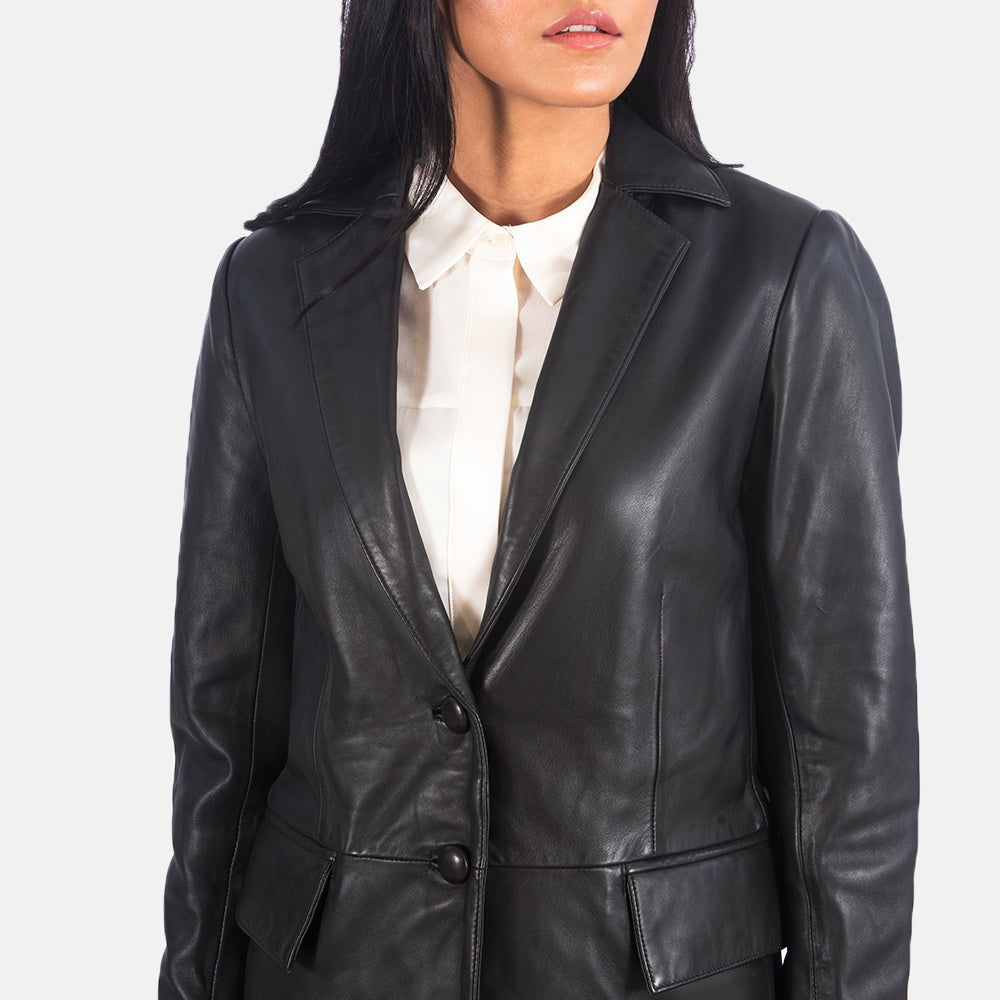 Women Black 03 Leather Blazer