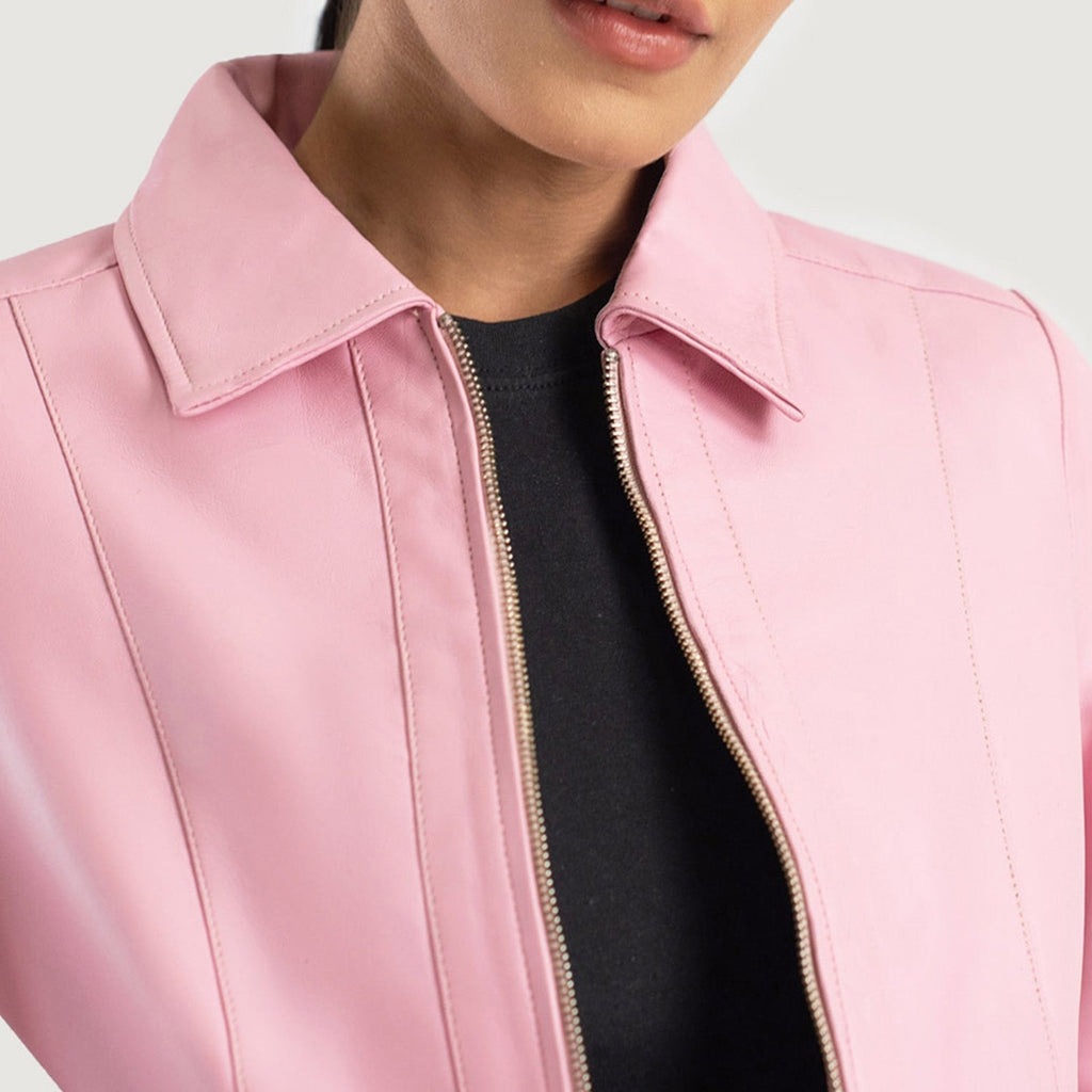 Women Pink Biker Leather Jacket
