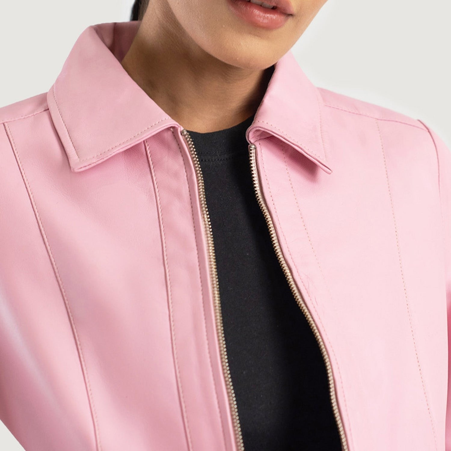 Women Pink Biker Leather Jacket