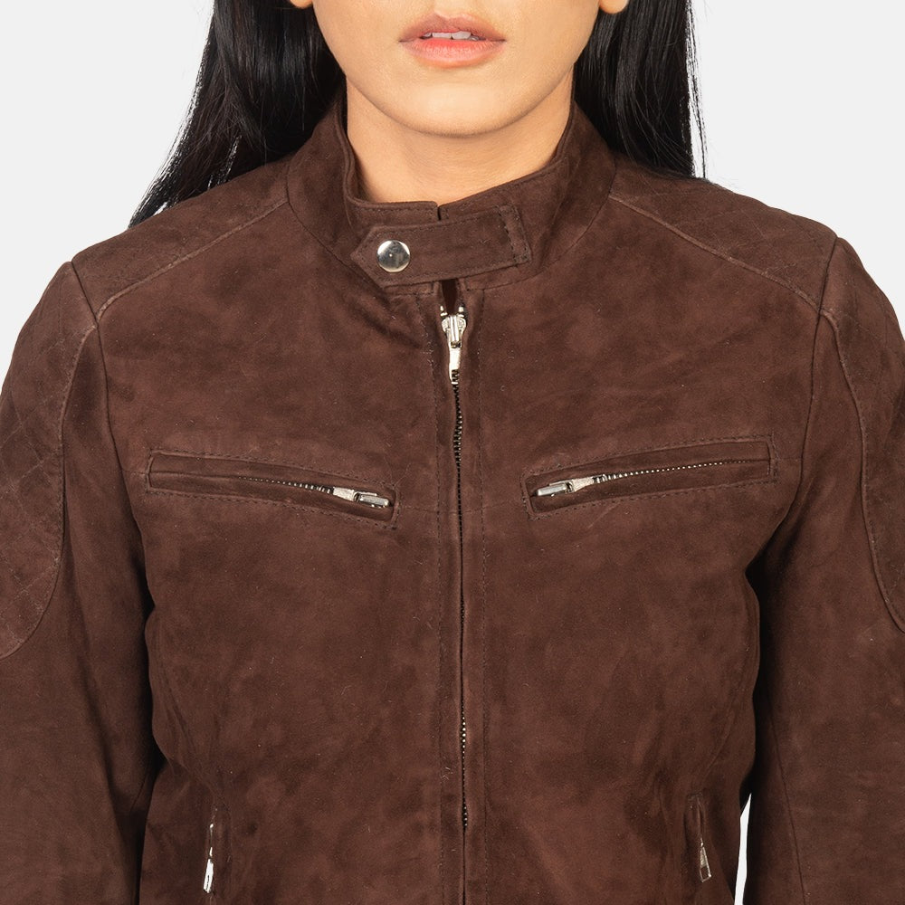 Women Brown 01 Suede  Bomber Leather Jacket