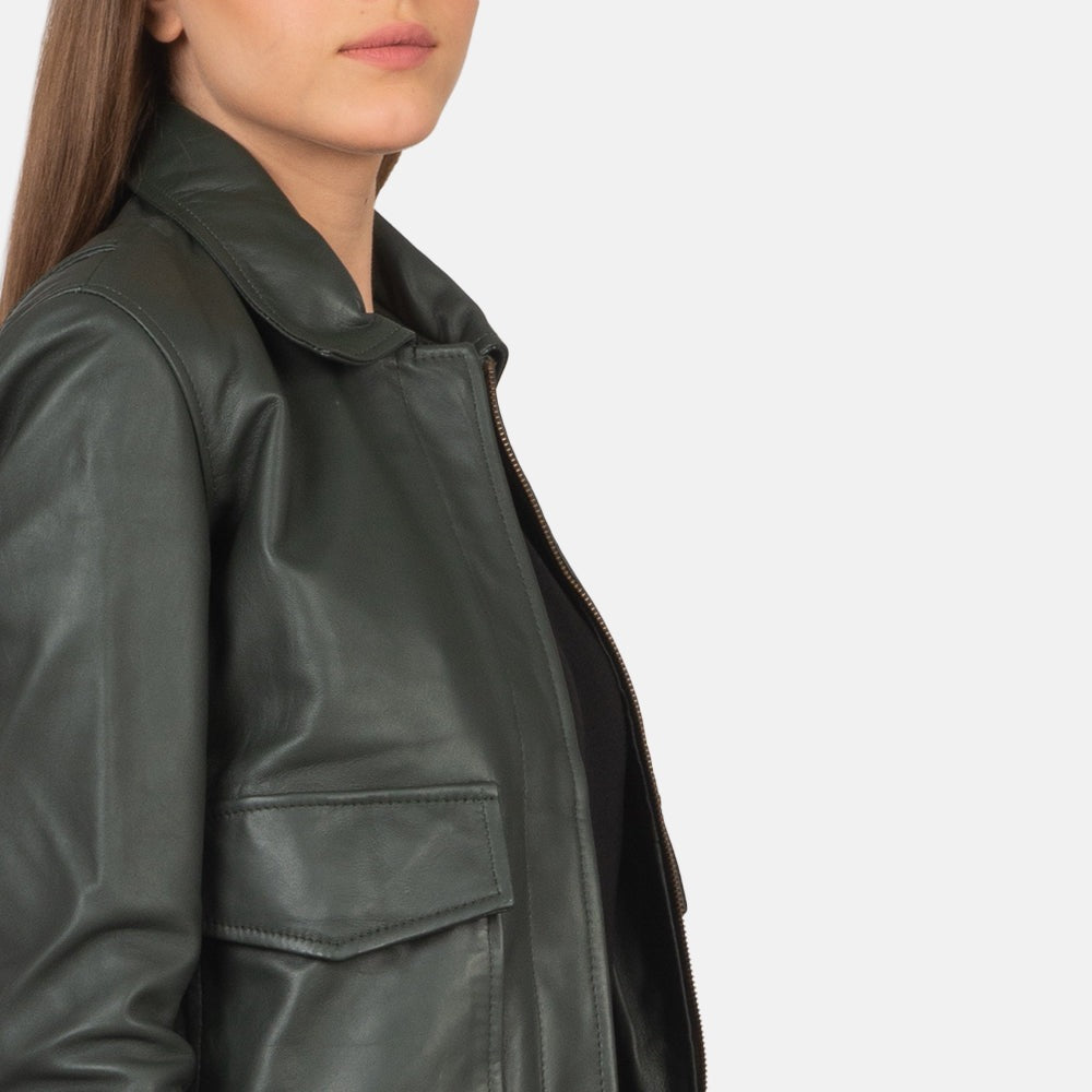 Women Black Bomber  Leather Jacket