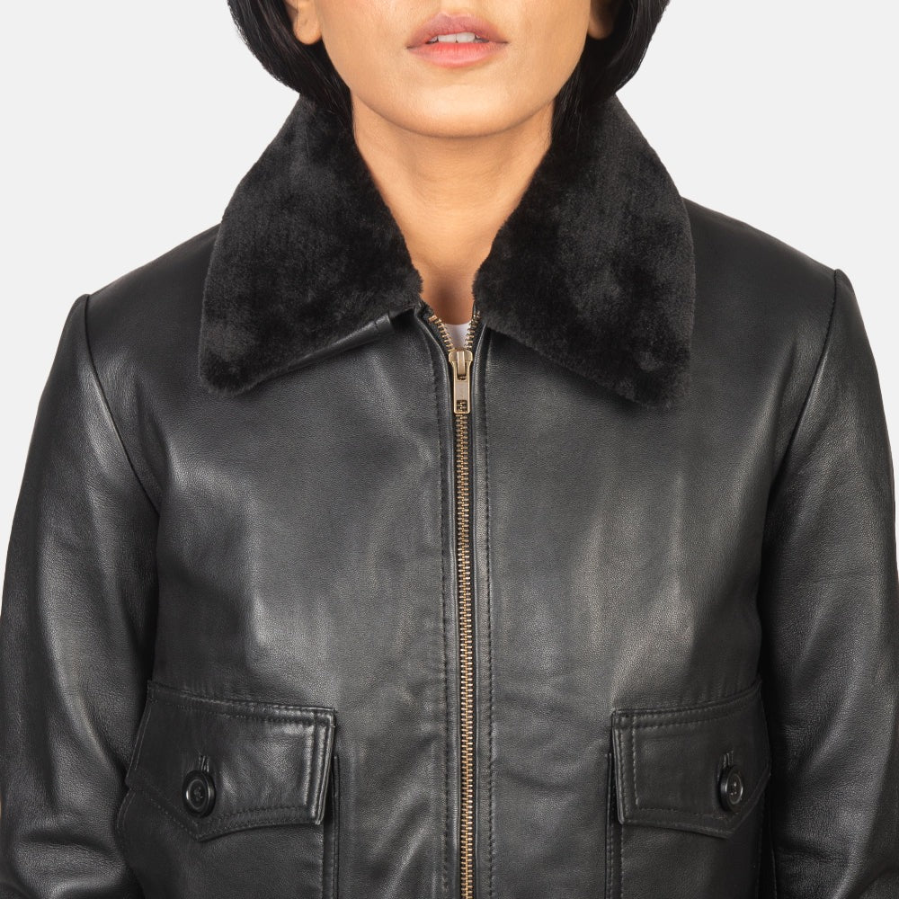 Women Black -04 Bomber  Leather Jacket