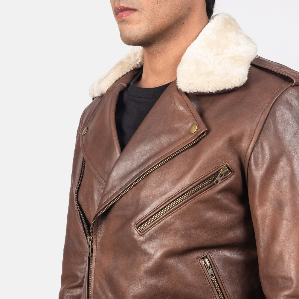 Brown Leather Biker Jacket