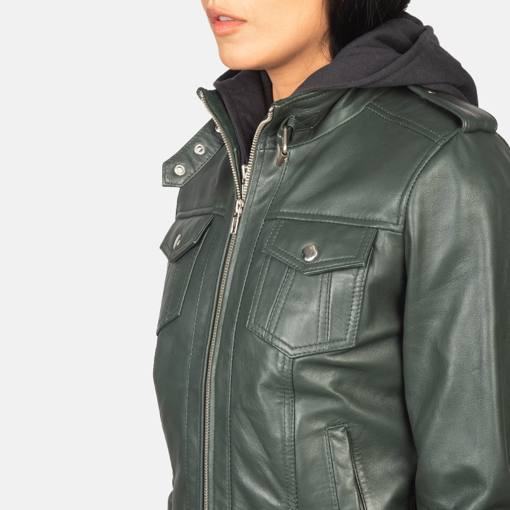 Women Green  Bomber  Leather Jacket
