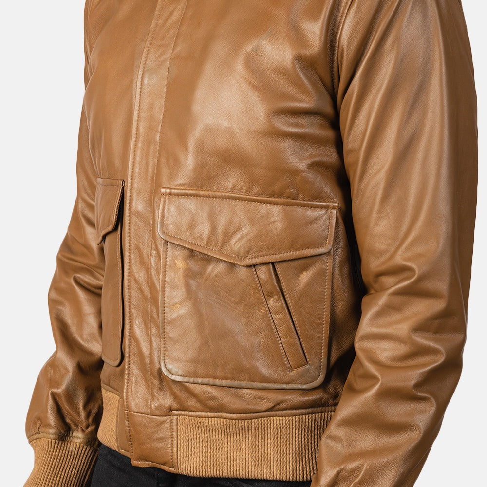 Coffmen Olive Brown A3 Leather Bomber Jacket