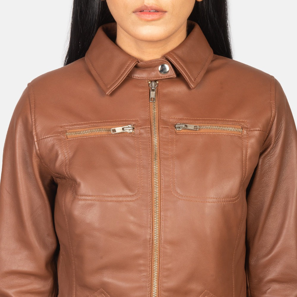 Women Bronze Biker Leather Jacket