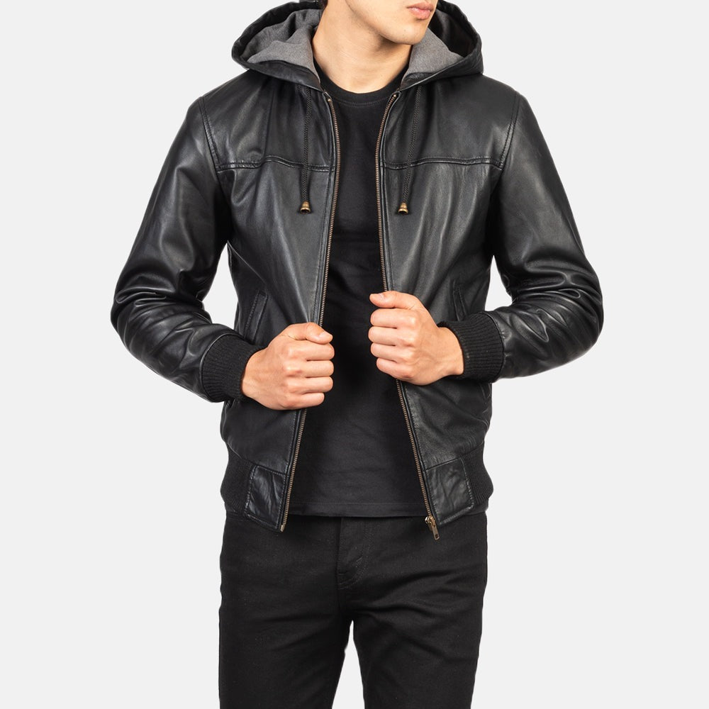 Black Leather Bomber Jacket