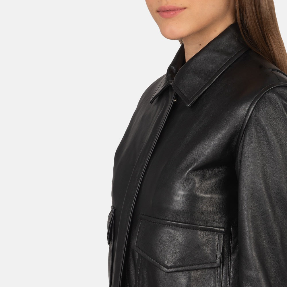 Women Black -03 Bomber  Leather Jacket