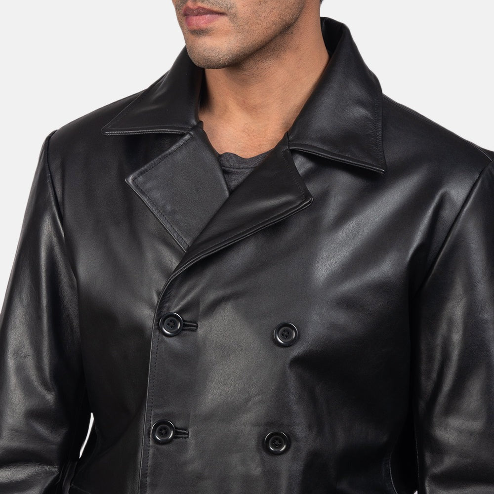 Black Leather Naval Peacoat