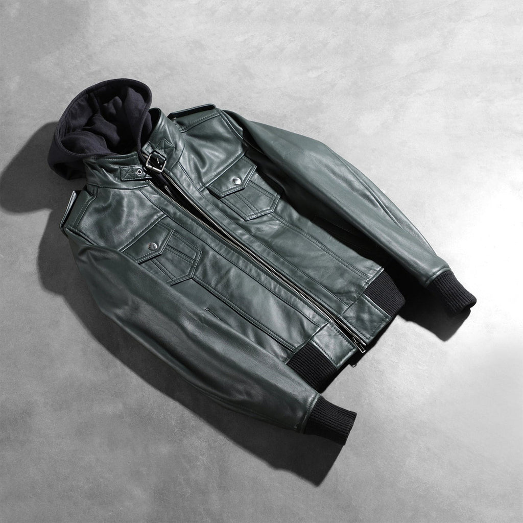 Women Green  Bomber  Leather Jacket
