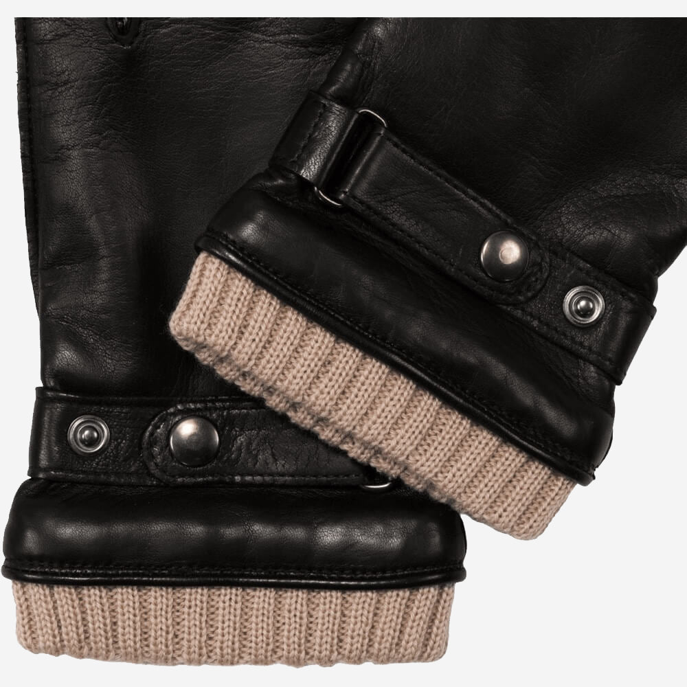 Men Black Winter Leather Gloves