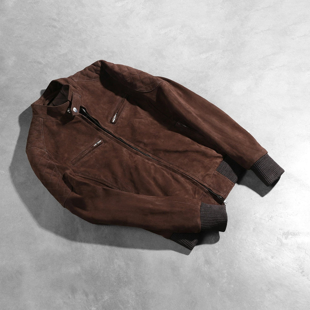 Women Brown 01 Suede  Bomber Leather Jacket