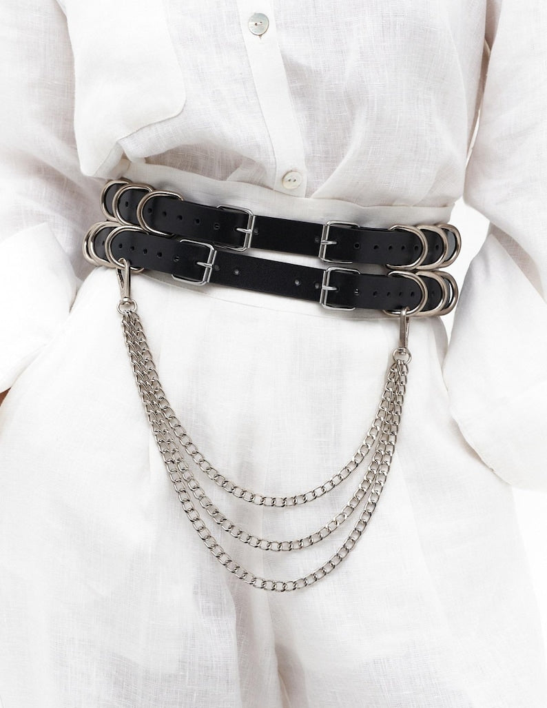 Black Leather Women Harness Blet