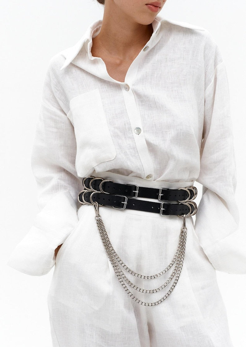 Black Leather Women Harness Blet
