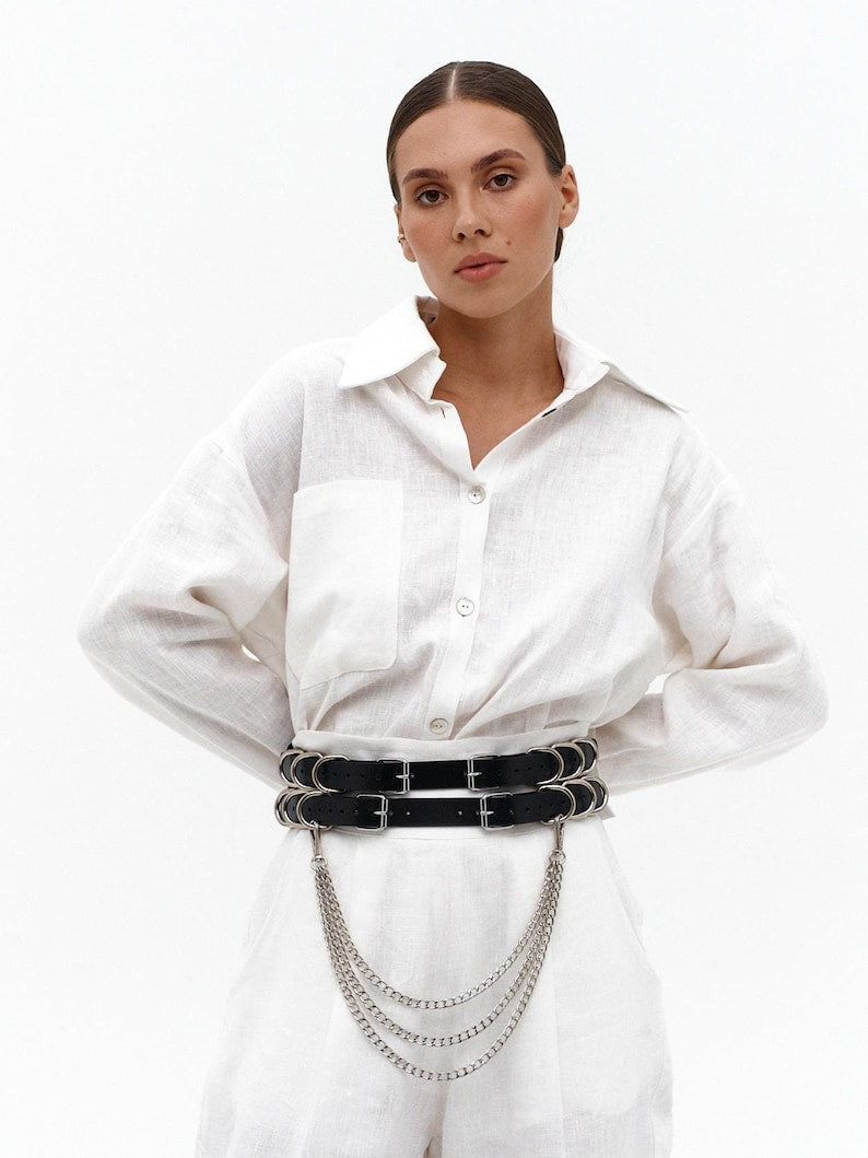 Black Leather Women Harness Blet