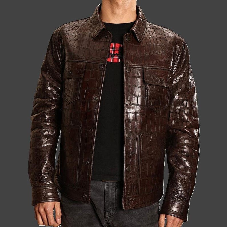 Brown Crocodile Leather Jacket