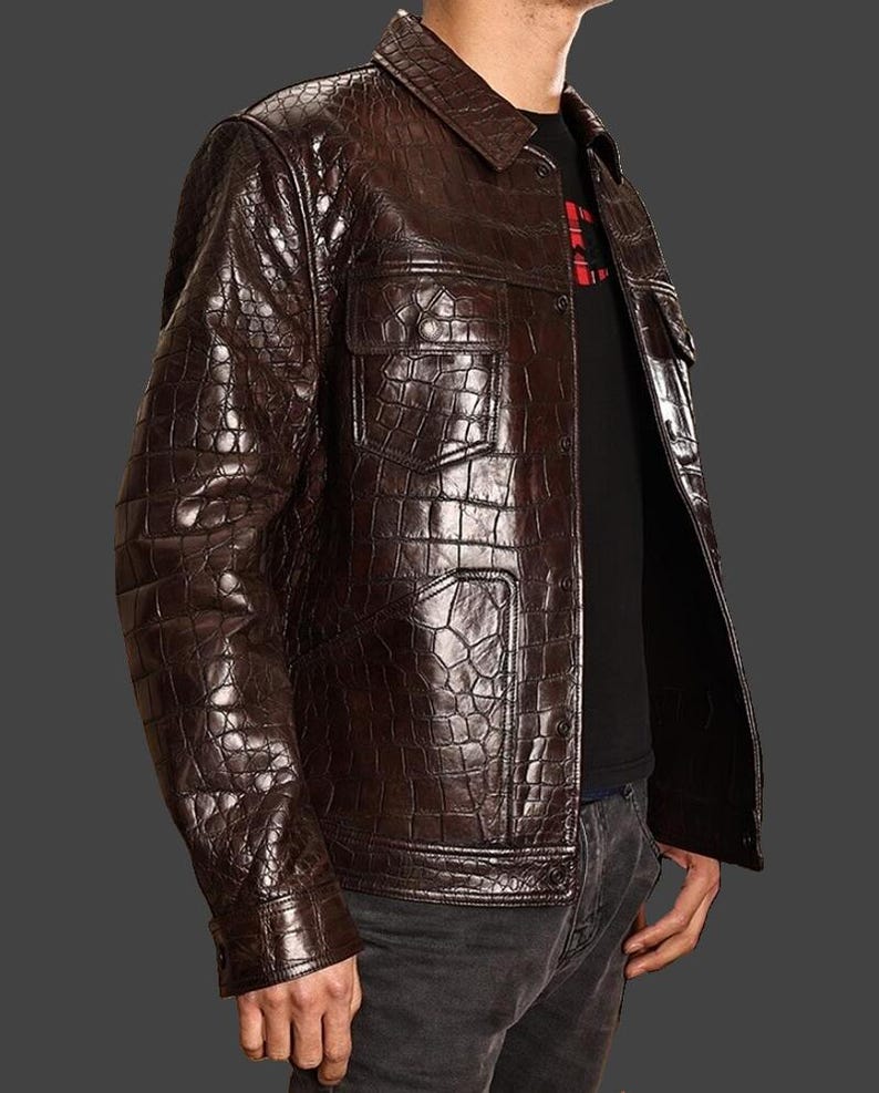 Brown Crocodile Leather Jacket