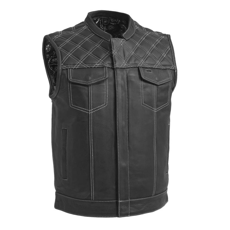 Men Black Biker  Leather Vest